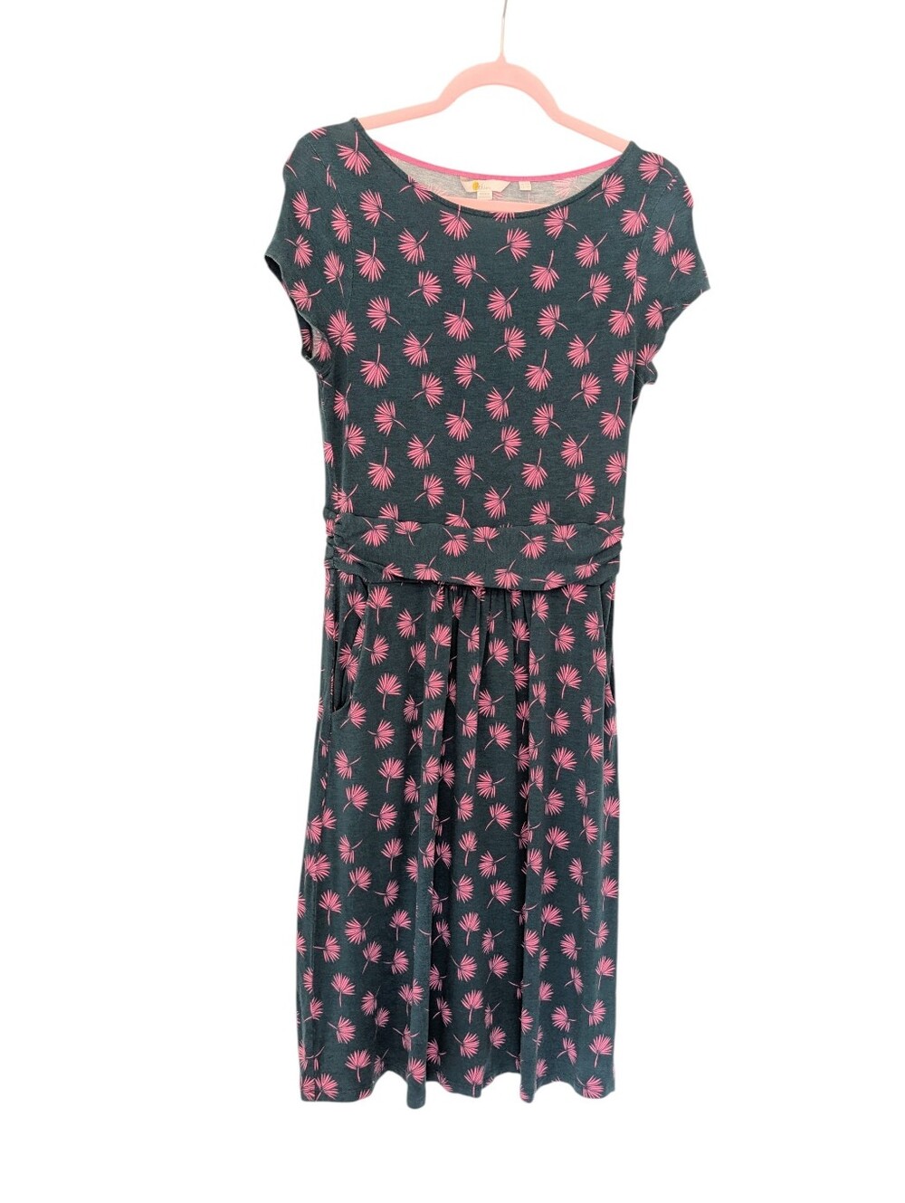 Boden Amelie palm print jersey dress Hot Pink And Green 6R